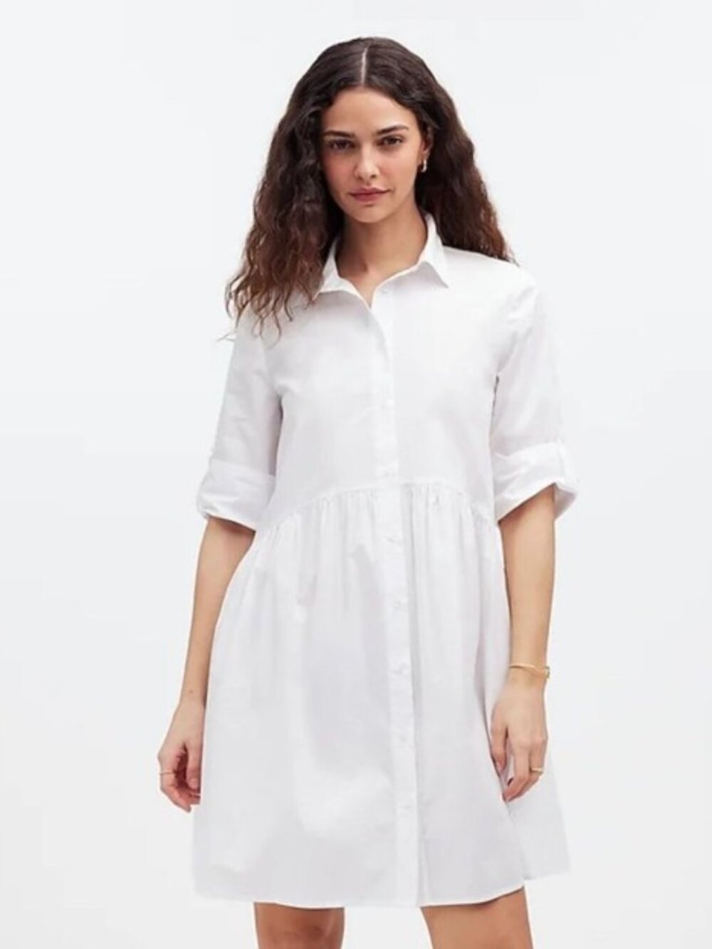 NWT - Madewell Button-Front Mini Shirtdress in Poplin, White, Small